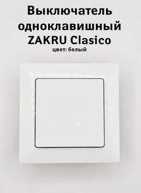 Выключатель Zakru Clasico, одноклавишный, встраиваемый, IP20, белый