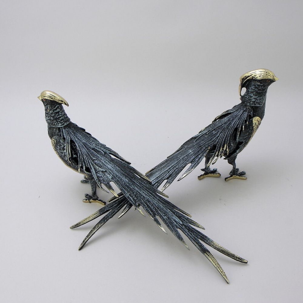 Bello De Bronze Статуэтка Фазаны пара, синие