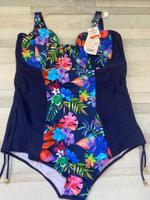 Совместный купальник с гавайским принтом по центру (Размер: 75I) (Цвет: темно-синий)