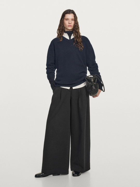 Massimo Dutti Свитер оверсайз с V-образным вырезом, морской синий