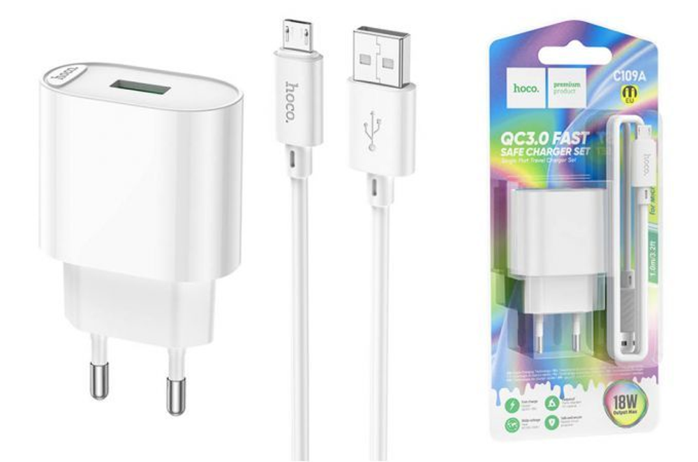 СЗУ HOCO C109A Fighter single port QC3.0 charger set(Micro)(EU)
