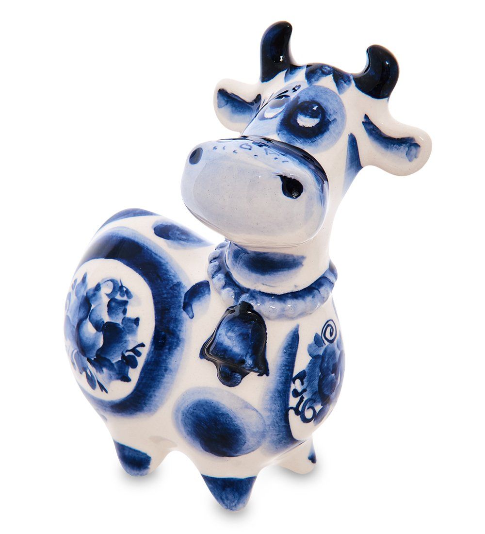 ГЛ- 654 Фигурка «Корова с колокольчиком» (Гжельский фарфор)