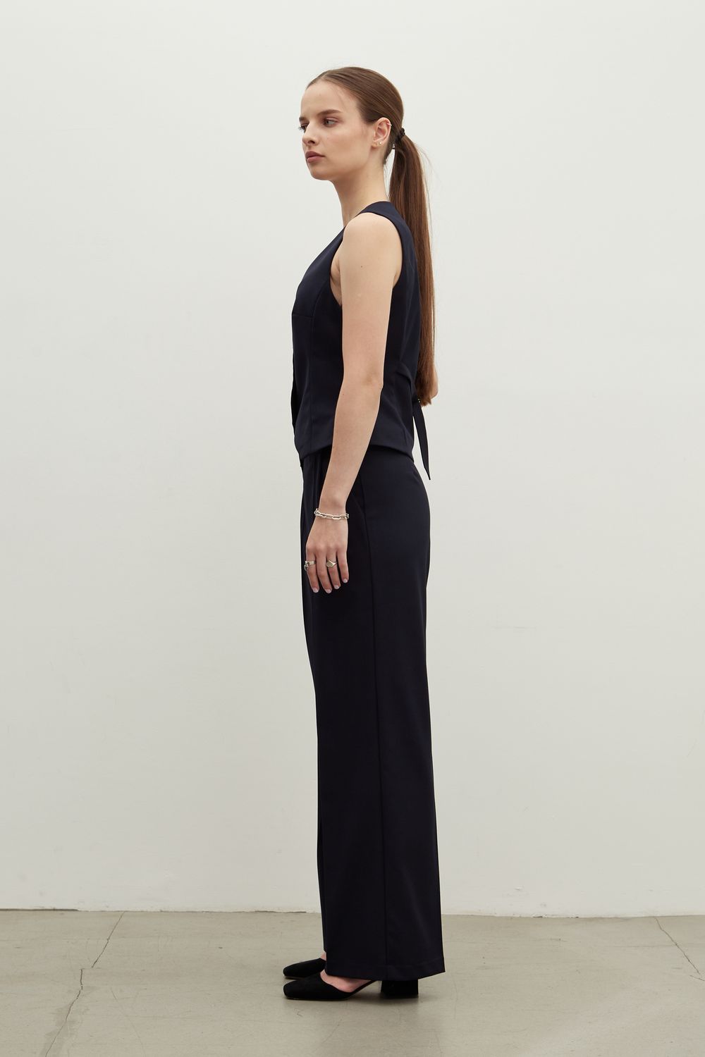 Комплект из синей вискозы: Брюки Палаццо на молнии + Жилет