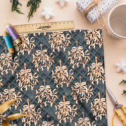 Ткань атлас медные банты на вьющихся ветвях