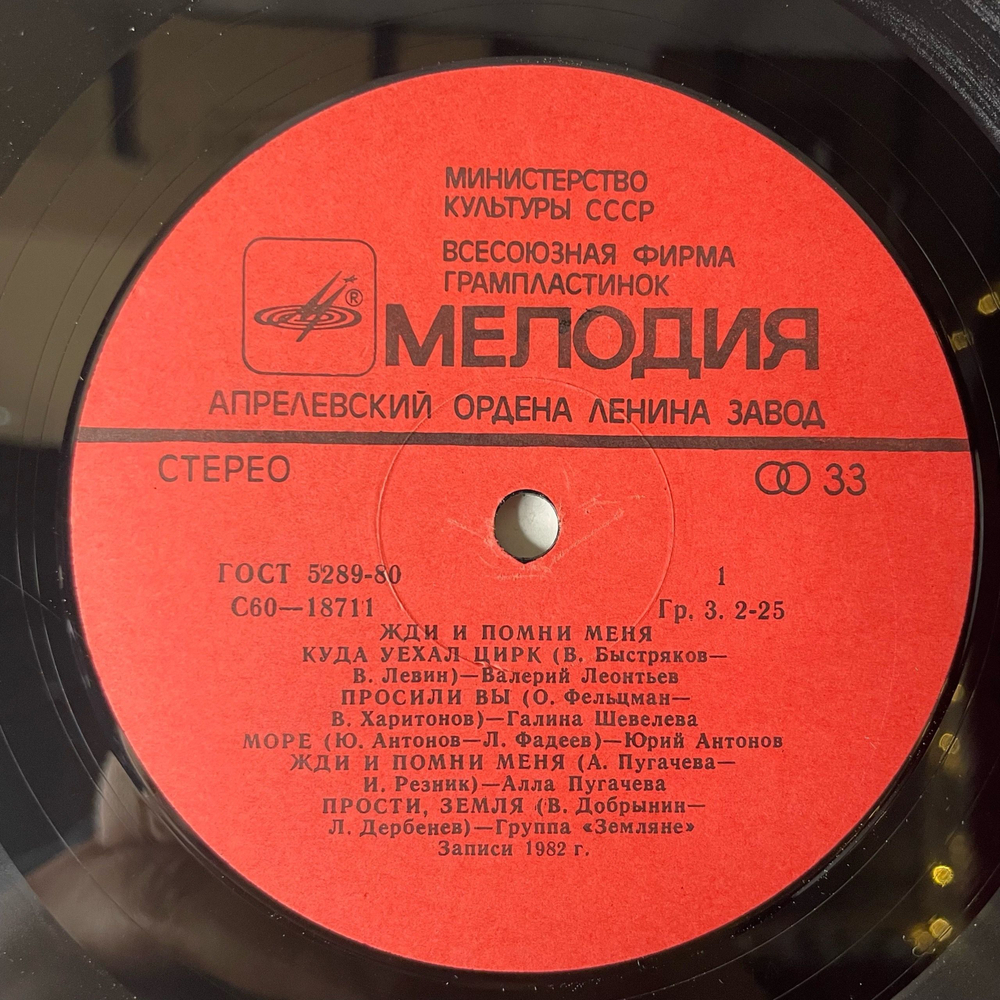 Винтажная виниловая пластинка LP Сборник Жди И Помни Меня (СССР 1983) (Юрий Антонов, Алла Пугачева, Земляне)