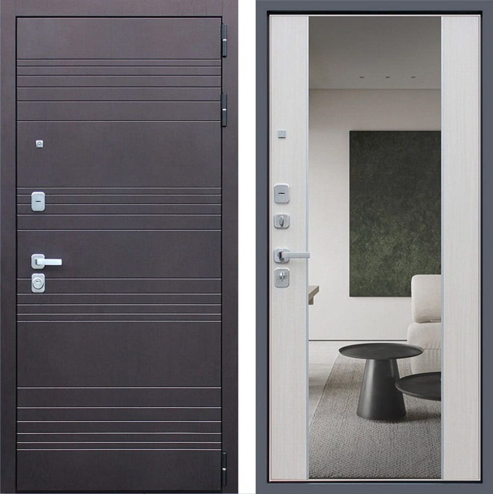 Входная металлическая дверь с большим зеркалом с защитой от шума и запахов - 1051