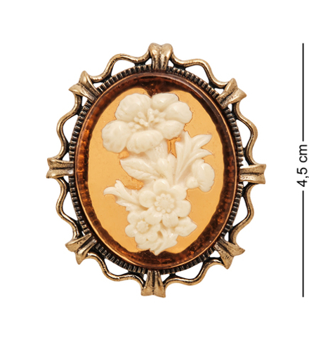 AM-2595 Брошь «Камея Букет» (латунь, янтарь)