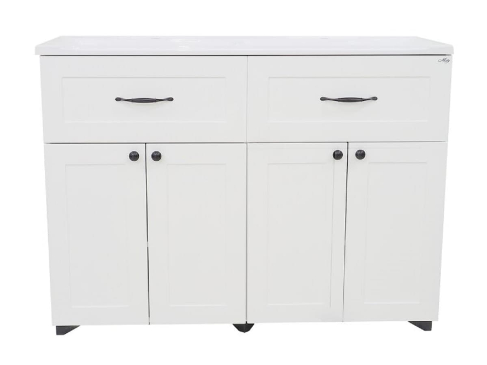 Дуэт - 120 Тумба белая матовая с 2 ящиками (Раковина 210 132/209 586)