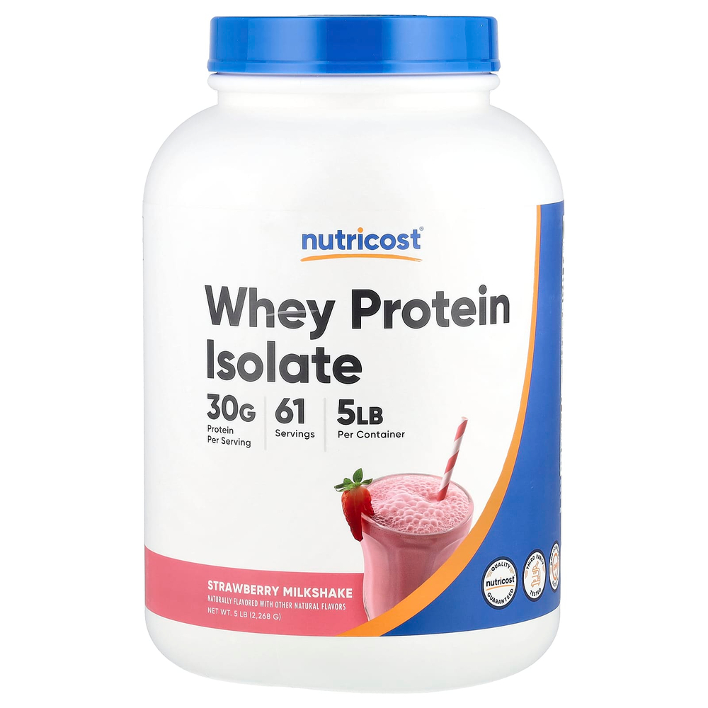 Nutricost, Изолят сывороточного протеина, клубничный молочный коктейль, 2268 г (5 фунтов)