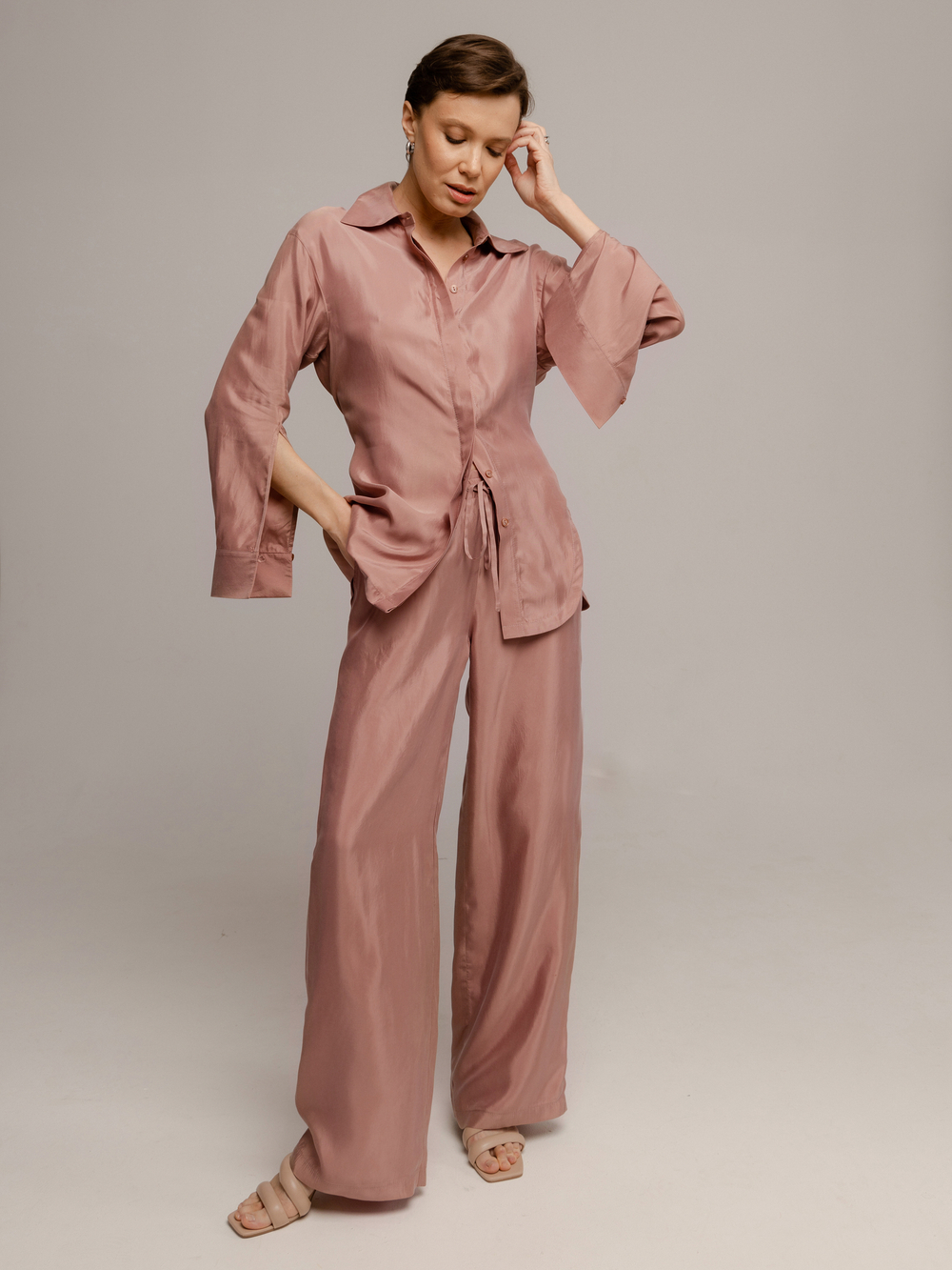 Костюм пижамный из итальянской вискозной ткани пепельно-розовый