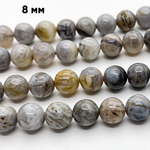"Бамбуковый агат" бусины, диаметр 8,1-8,3 мм, цена за 11-12 шт (1/4 нити)