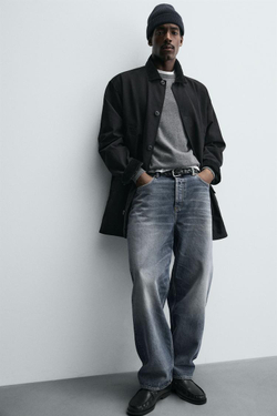 ZARA ДЖИНСОВЫЙ ТРЕНЧ С КОМБИНИРОВАННЫМ ВОРОТНИКОМ, ЧЕРНЫЙ