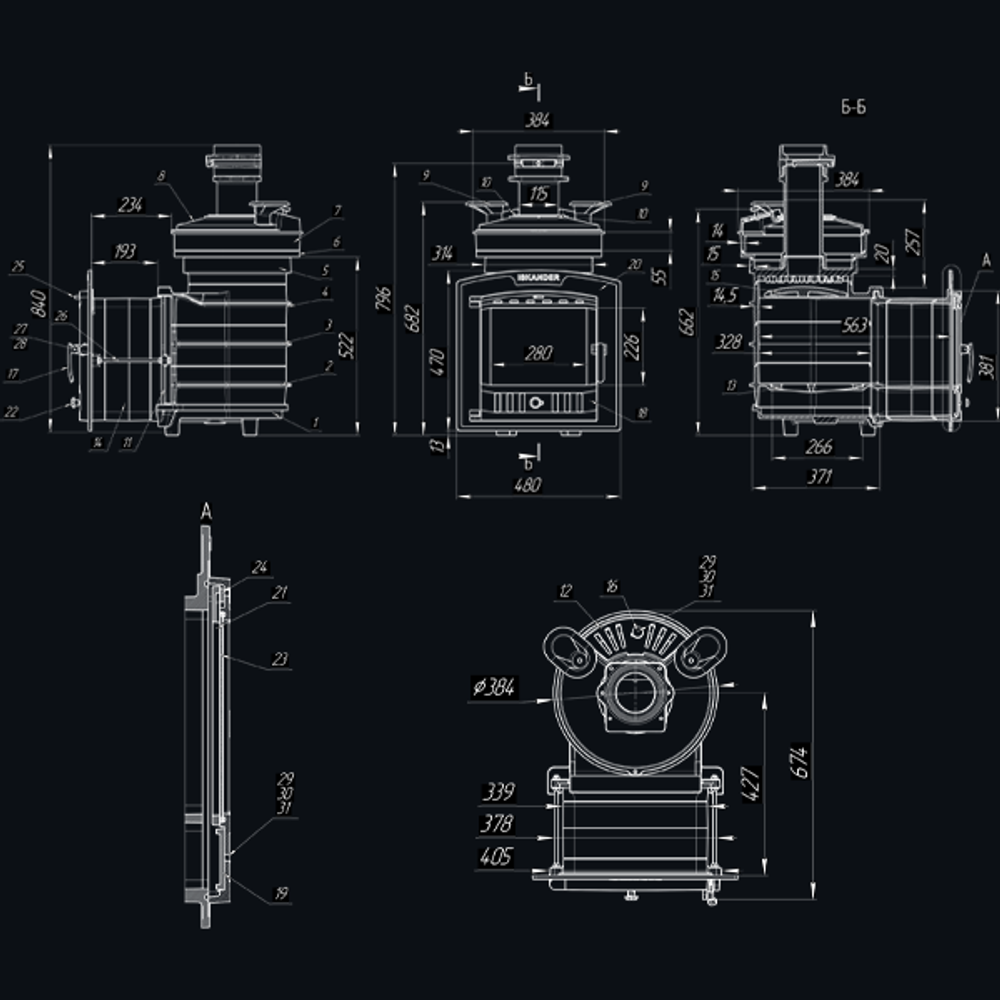 Чугунная печь для бани Искандер ЗК 18 (П2)