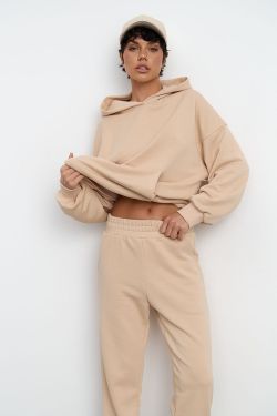 Худи свободного кроя из премиум футера ванильного цвета