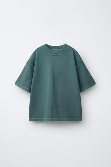ZARA ФУТБОЛКА GARMENT DYE, ЗЕЛЕНОВАТО-СИНИЙ