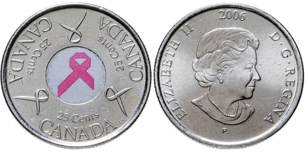 Канада 25 центов, 2006 Розовая ленточка - Борьба с раком молочной железы