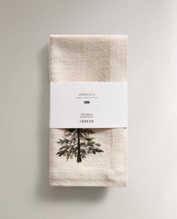 ZARA HOME НАБОР ЛЬНЯНЫХ РОЖДЕСТВЕНСКИХ САЛФЕТОК С ВЫШИВКОЙ (2 ШТ.), ЭКРЮ