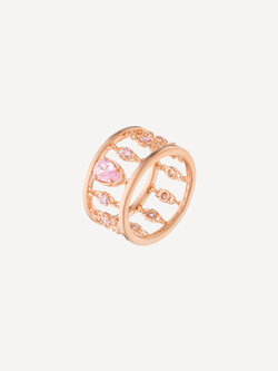 Кольцо широкое из серебра со вставками из розовых фианитов