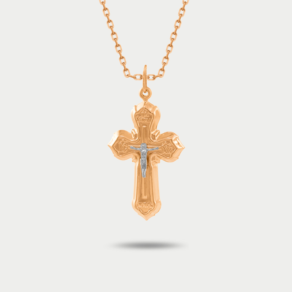 Крест православный из розового золота 585 пробы без вставок (арт. 74383)