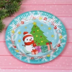 Тарелка бумажная 18 см в наборе 10 шт «Снеговичок с подарками»