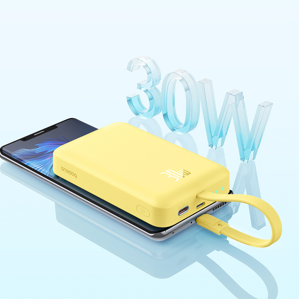 Внешний аккумулятор + Беспроводная зарядка Baseus Magnetic Mini Type-C Edition 2C+Qi 10000mAh 30W (MagSafe) - Lemon Yellow