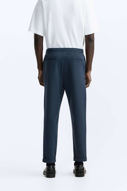 ZARA БРЮКИ EASY CARE С ПОЯСОМ НА ШНУРКЕ, СИНИЙ