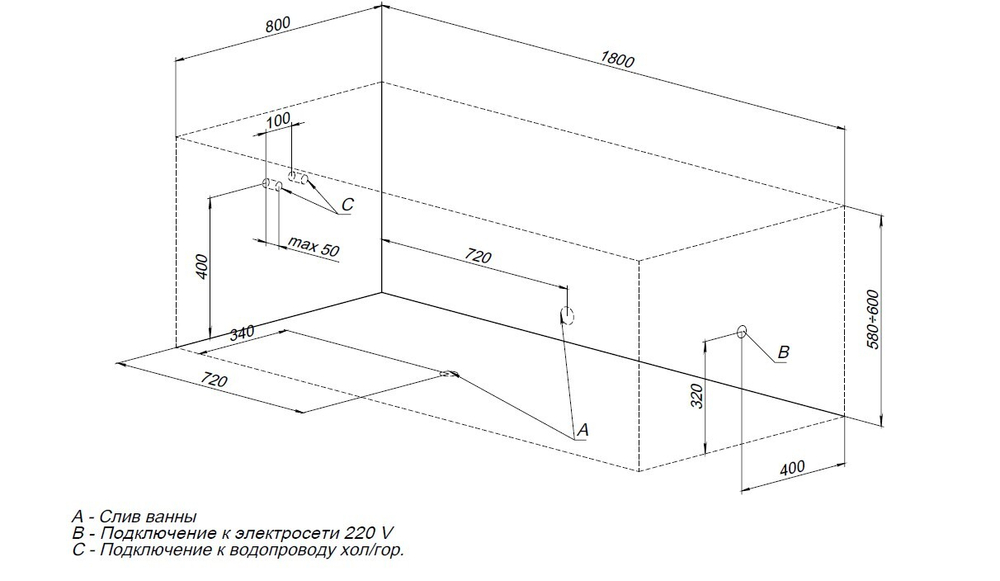 Акриловая ванна Aquanet Aura 180x80 (с каркасом)