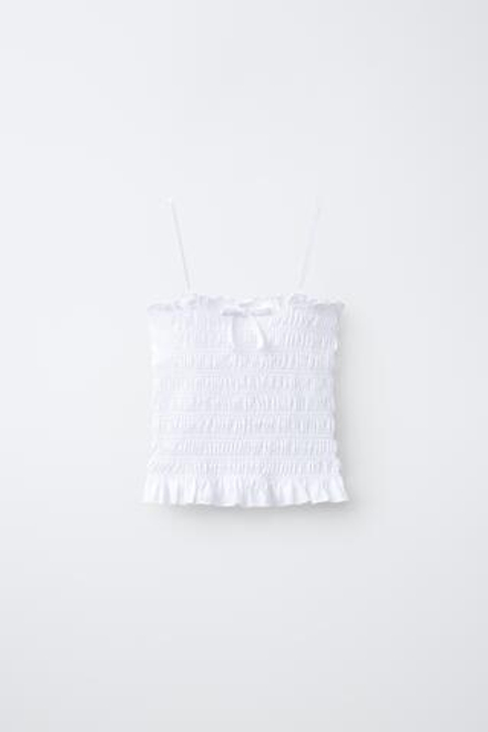 ZARA ТОП В СБОРКУ С ЭЛАСТИЧНЫМИ ДЕТАЛЯМИ, БЕЛЫЙ