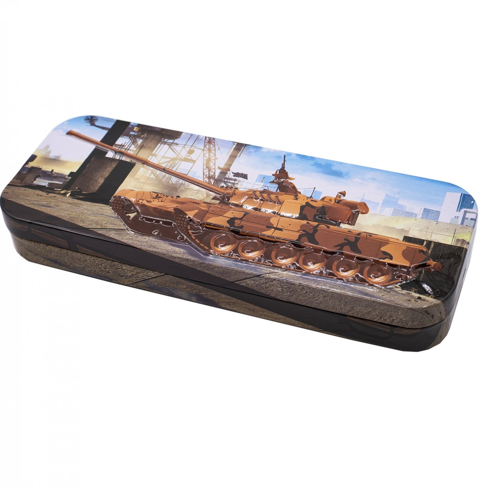 Пенал металлический 2 отделения Alingar, таблица умножения, 80 х 205 мм, "Tank", ассорти (танки)