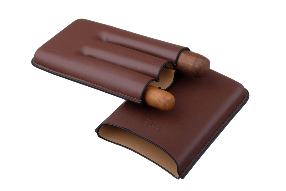 Чехол P&A на 3 сигары Churchill (диаметром до 20 мм), кожа, коричневый