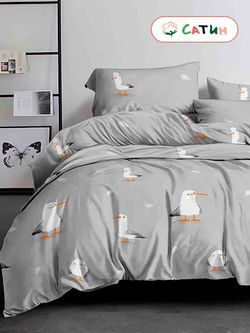 Постельное белье сатин Milky Garden "Seagull" 2-спальное Наволочка 50х70 см 2 шт Простынь 240x215 см Пододеяльник 175x215 см