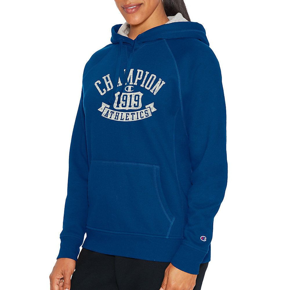 Толстовка Champion с капюшоном и надписью (Размер: L) (Цвет: грязно-синий)