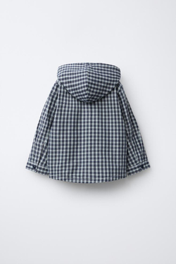 ZARA КУРТКА-РУБАШКА В КЛЕТКУ С КАПЮШОНОМ, СИНИЙ