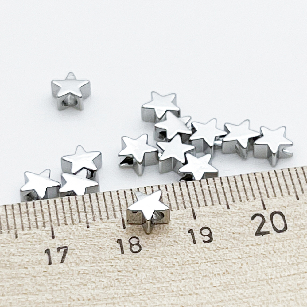 Бусина Звезда, цвет серебро (родий), размер 6 мм, цена за 1 шт