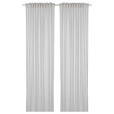 IKEA BYMOTT  (ИКЕА БЙМОТТ)  -  Штора, 2 шт, на ленте/белый/светло-серый в полоску, 120x300 см