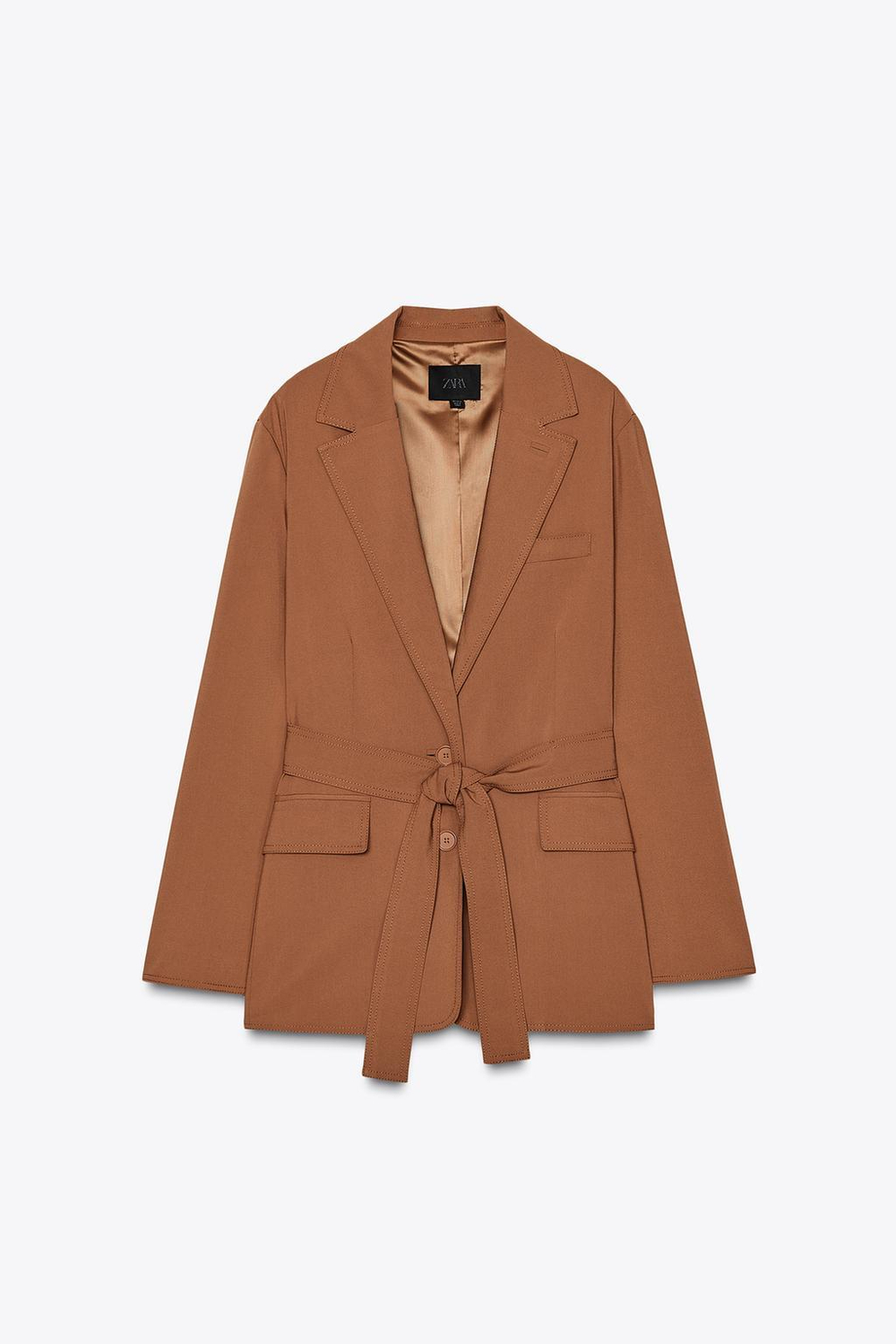 ZARA БЛЕЙЗЕР ОВЕРСАЙЗ С ПОЯСОМ, КАРАМЕЛЬНЫЙ