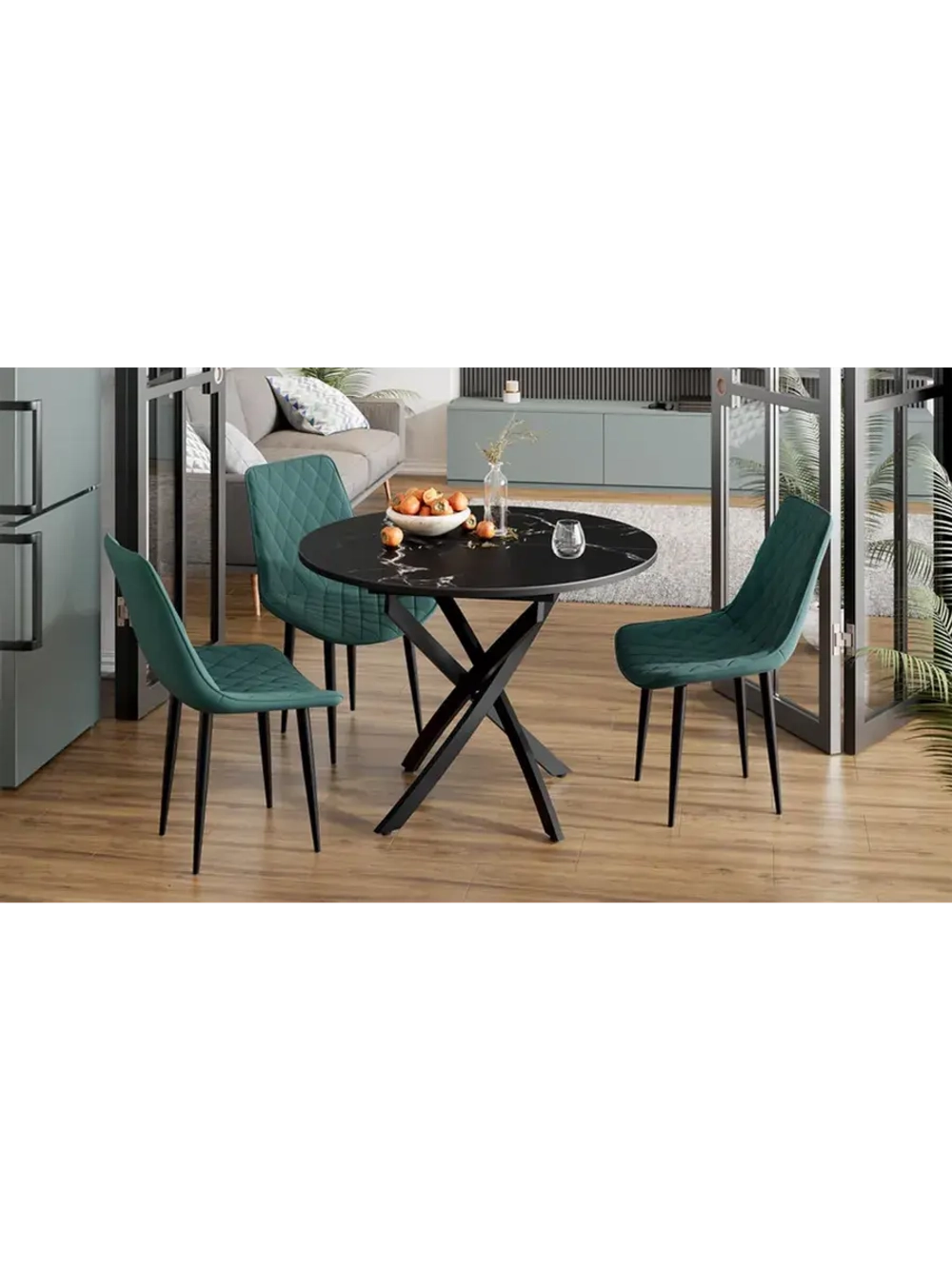 Стол кухонный круглый Стекло матовое мрамор 100(132)х75х75см