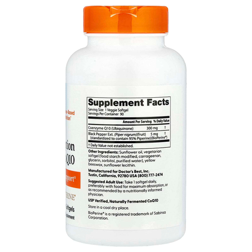 Doctor's Best, легкоусвояемый коэнзим Q10, 300 мг, 90 растительных капсул