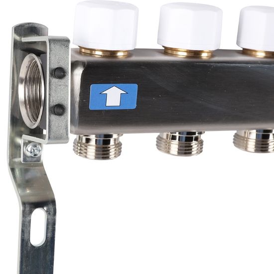 Коллектор Rommer 1"x3/4" на 6 контуров с запорными клапанами (нерж. сталь) RMS-3201-000006
