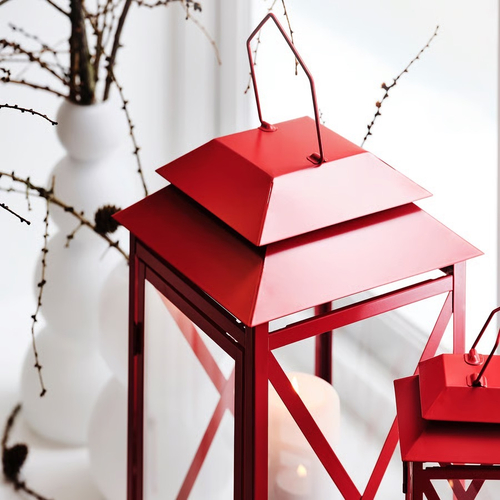 ВИНТЕРФИНТ VINTERFINT Фонарь 22 см для свечи, красный