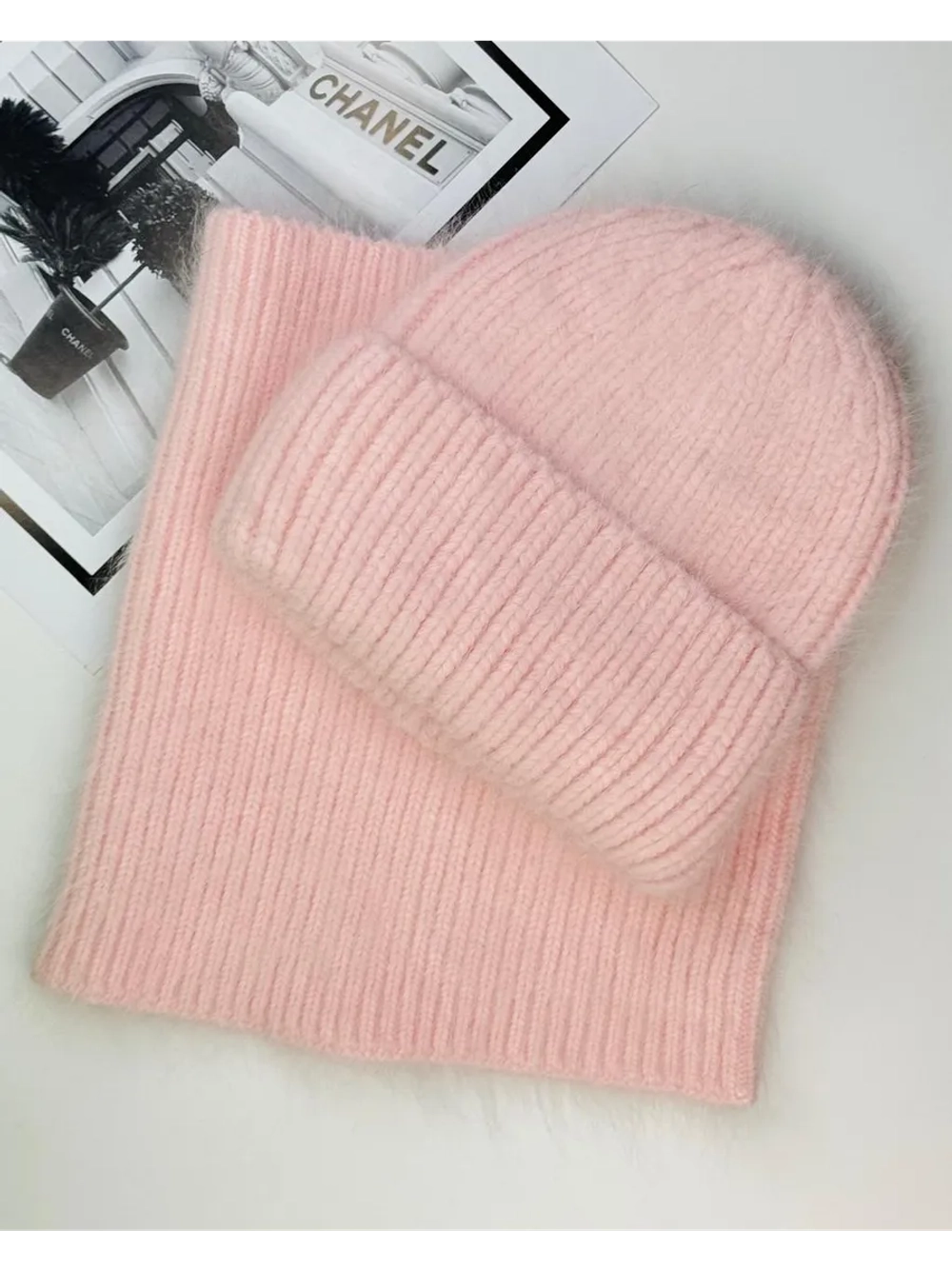 комплект шапка с шарфом- снуд зимний вязаный