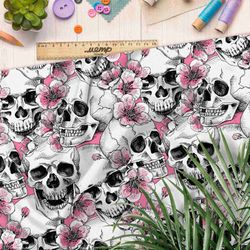 Ткань шифон розовые черепа