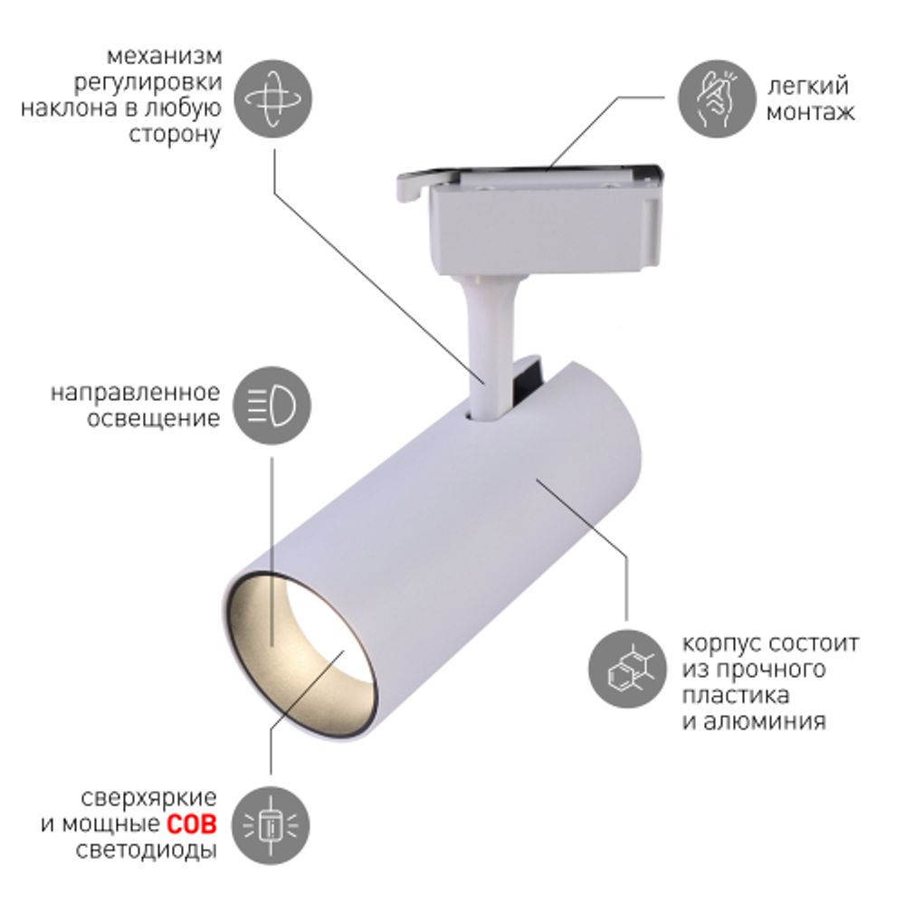 Трековый светильник однофазный ЭРА TR5-1040 WH светодиодный 10Вт 4000К белый