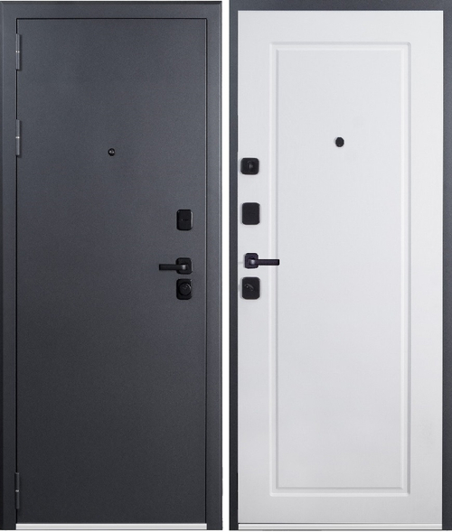 Входная дверь Эталон S-1 Чёрный муар - Белый снег