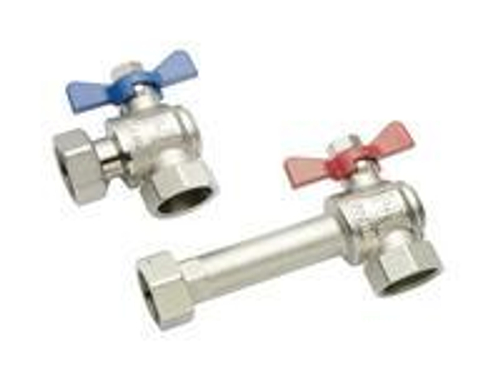 Комплект двух угловых никелирован. шаровых кранов G1quot; для коллекторов