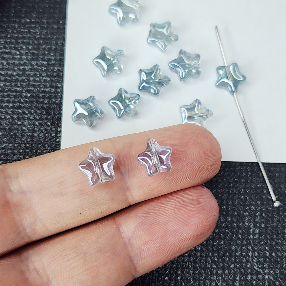 Звёздочки, стеклянные бусины, дымчато - голубой, р-р 8 мм, штучно