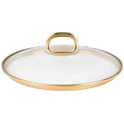Крышка стеклянная 260мм, с ободом и пароотводом из нерж. стали под золото и ручкой-кнопкой