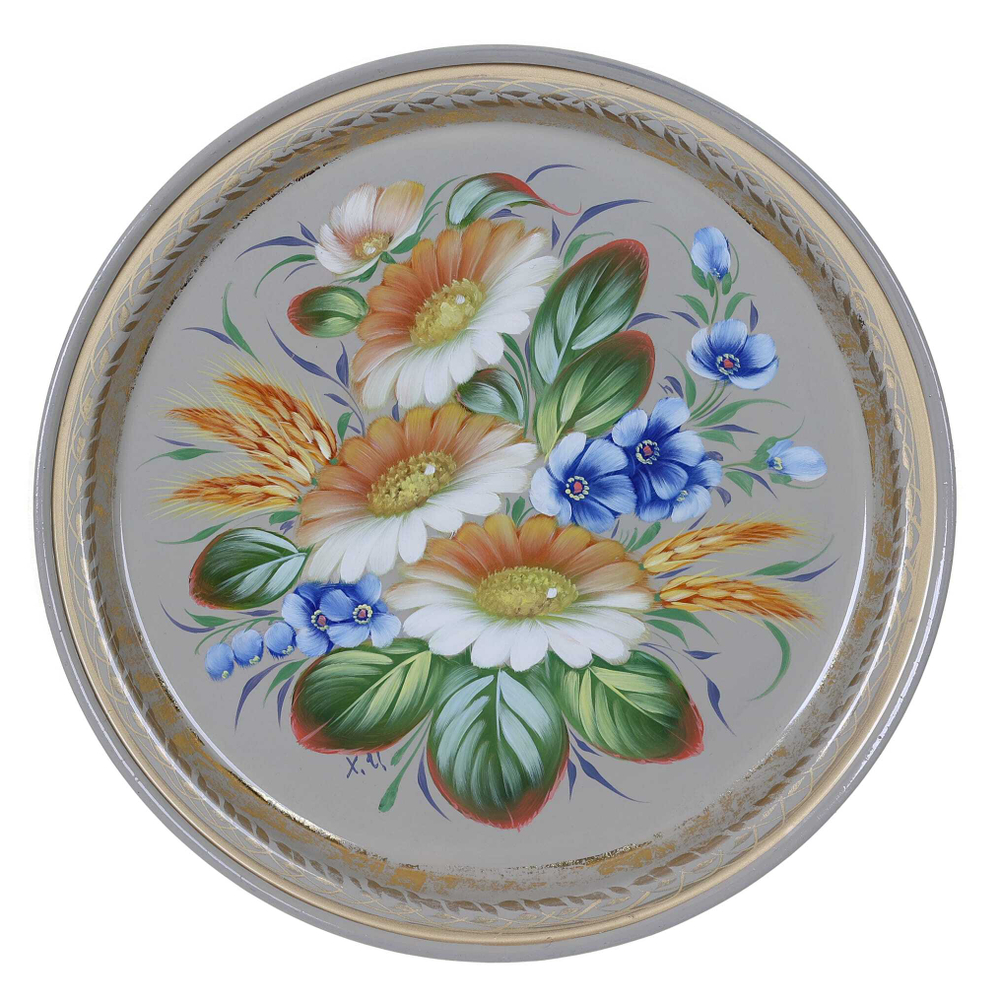 Жостовский поднос декоративный, размер 22 см (A5), металлический