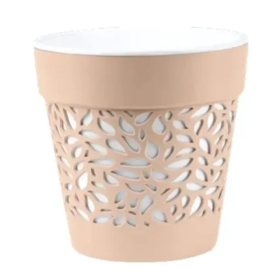 Кашпо для цветов пластиковое 1,5л d-12,5см «Блоссом» Пудра/Белый