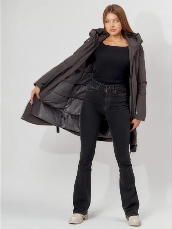 Пальто утеплённое женское, цвет тёмно-серый, размер 50